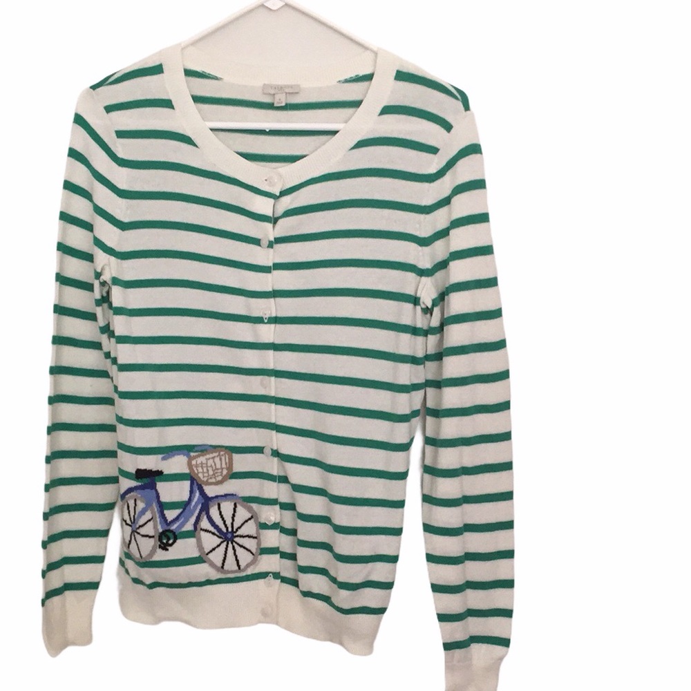 Talbots striped bicycle cotton button cardigan